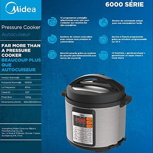 Midea® Multi-Function 14 Programmable Pressure Cooker, 6 Quart, Stainless Steel, MY-CS6019W