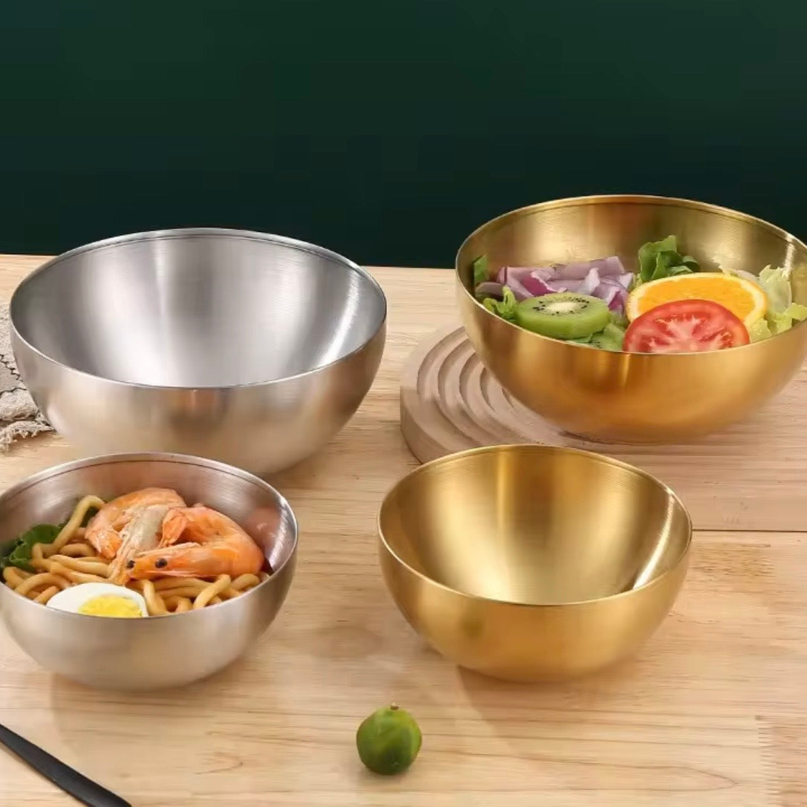 Silver Bowl (Stainless Steel) - Korean Style Rice Salad Mixing Bowl - 18 cm