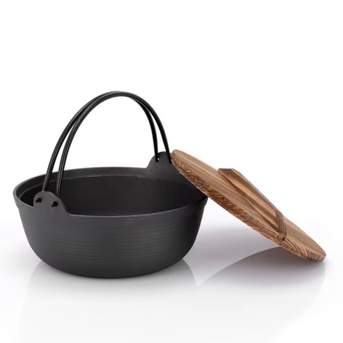 Japanese Style Cast Iron Shabu Shabu Hot Pot Sukiyaki Nabe Pot with Wooden