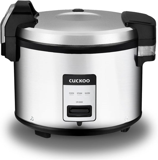 CUCKOO CR-3032 | Cuiseur à Riz Commercial de 30 Tasses (Non Cuites) & Maintien au Chaud | Mode de Maintien au Chaud Automatique, Casserole Intérieure Antiadhésive, Couvercle Intérieur Détachable | Acier Inoxydable