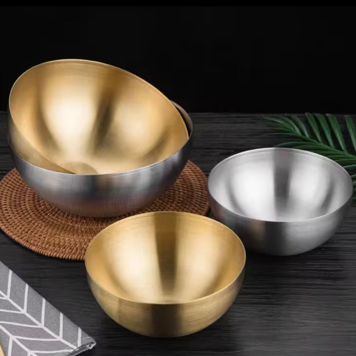 Silver Bowl (Stainless Steel) - Korean Style Rice Salad Mixing Bowl - 18 cm