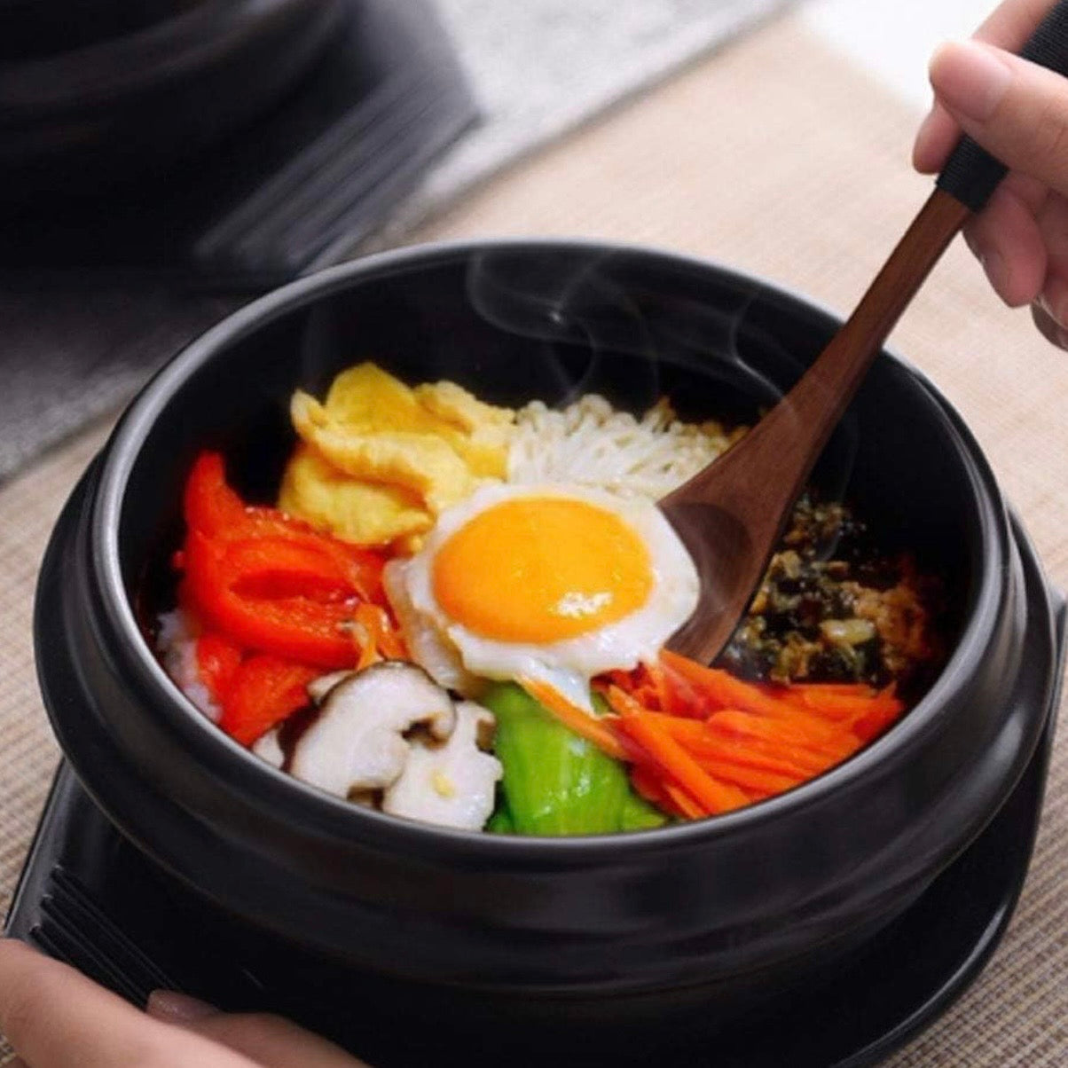 Korean Bibimbap Bowl, Earthenware, Ceramic Pot, Donabe style -16 cm (Dolsot) with Base