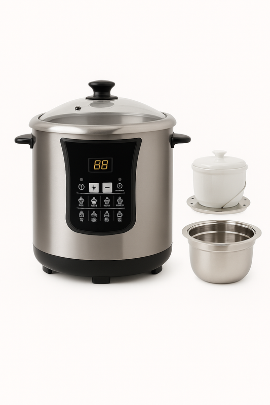 GH Brand - 10 liter capacity -  Dual‑Pot Slow Cooker | 好帮手（Good Helper）多功能隔水电炖锅｜陶瓷＋不锈钢双内胆