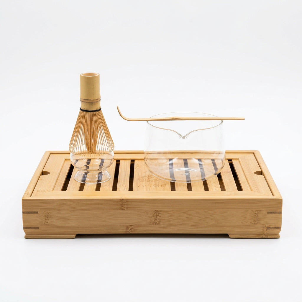 Matcha Set - Bamboo Whisk , Bamboo Spoon and Glass Whisk Holder ( Bamboo Tray Not Included)