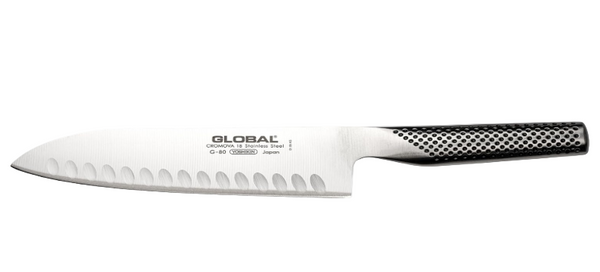 Global Santoku Knife (Fluted) G-80 - 7" /  Couteau Santoku Global (alvéolé) G-80 – Lame de 18 cm (7") – Acier CROMOVA 18