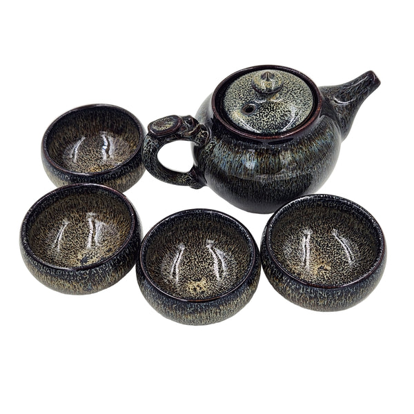 Ceramic Glass Nordic Glaze with 4 Tea Cups - Ceremony Kung Fu Tea Set - Black Blue