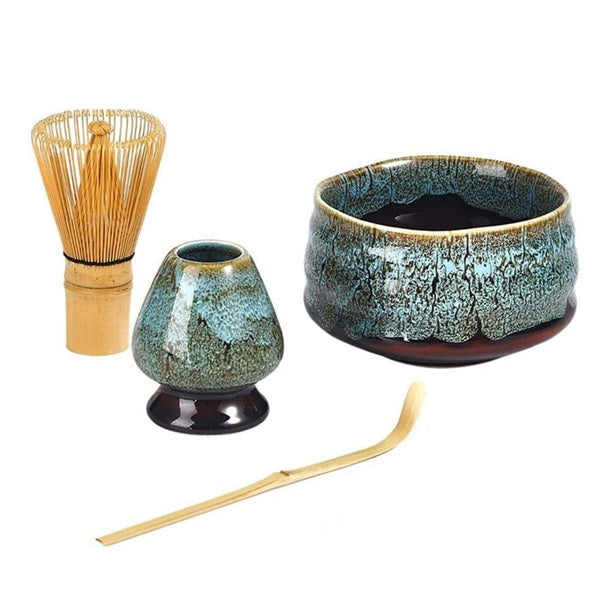 Ceramic Matcha Bowl Starter Kit - Matcha Tea Set - Teal Black