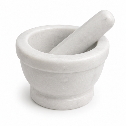 White Marble Mortar & Pestle Set – 4" Deep Bowl Natural Stone Spice Grinder