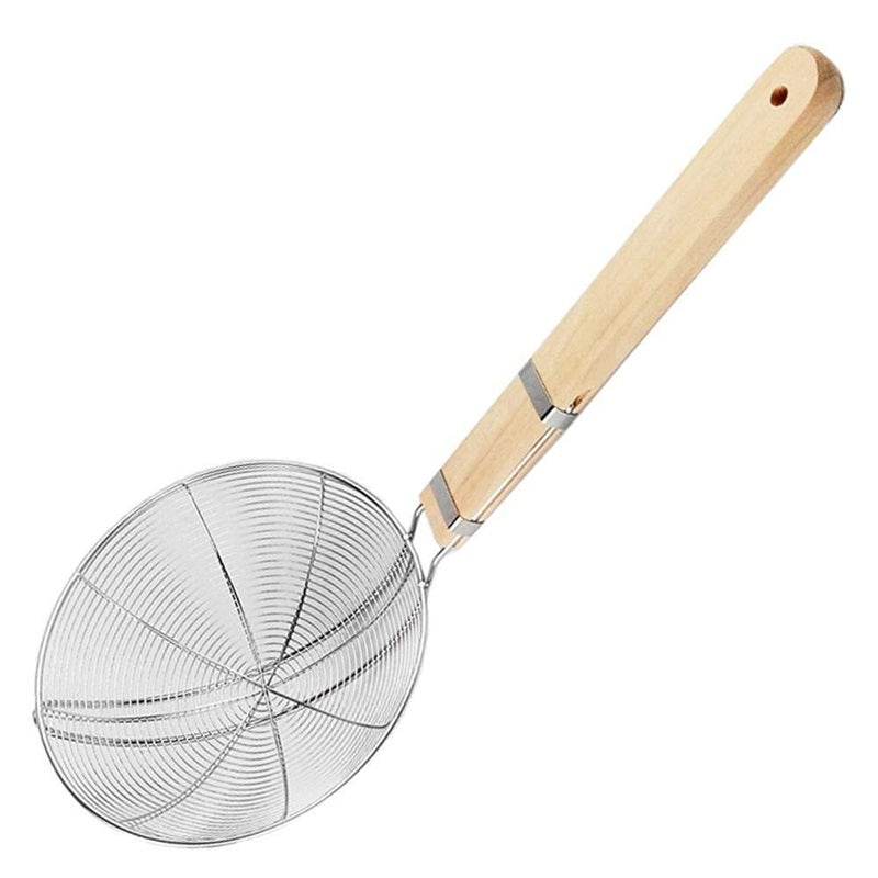 Wide Stainless Steel Strainer with Long Wooden Handle