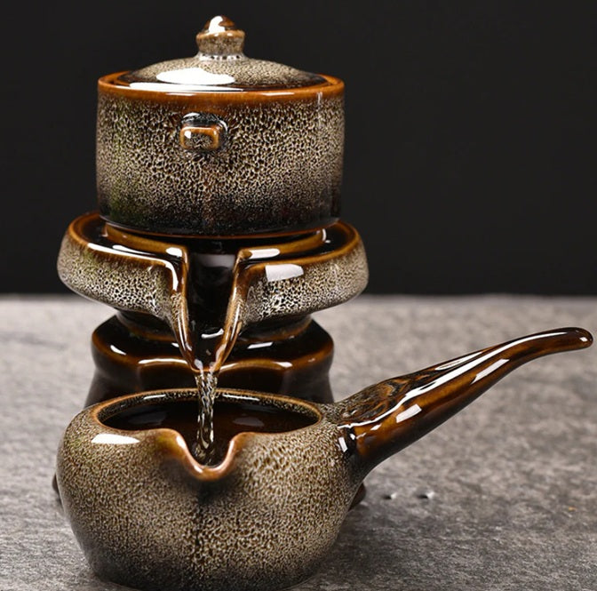 Ceramic Gloss Echoes of Fire with 6 Cups - Ceremony Kung Fu Tea Set - Black Grey